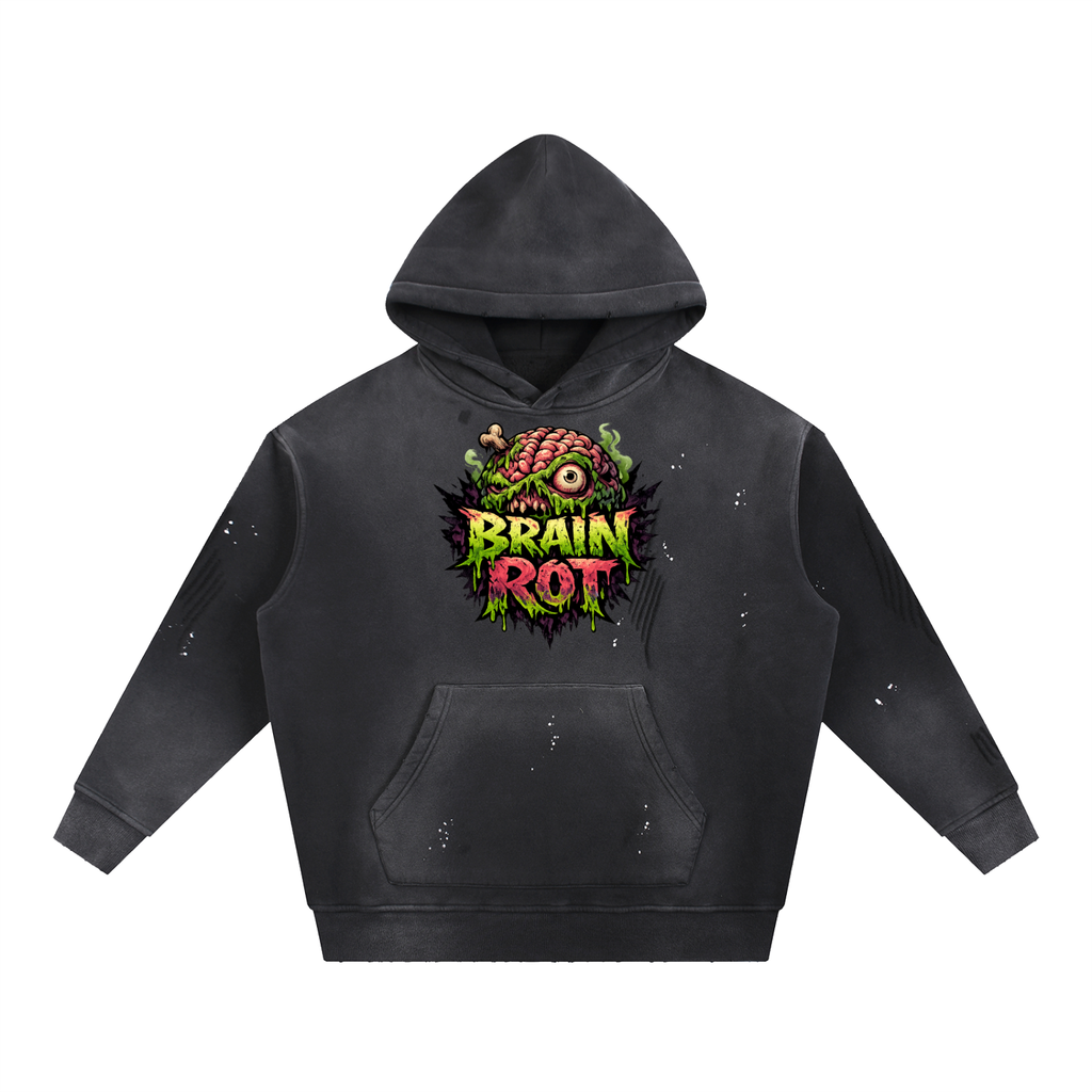 Vintage Washed Frayed Fleece Hoodie