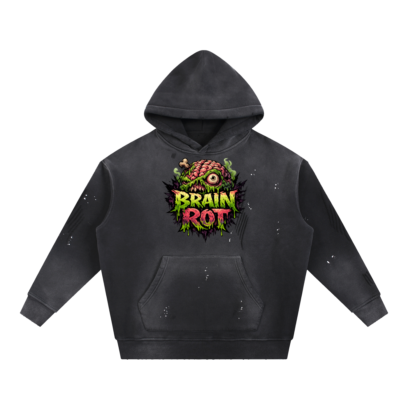Vintage Washed Frayed Fleece Hoodie