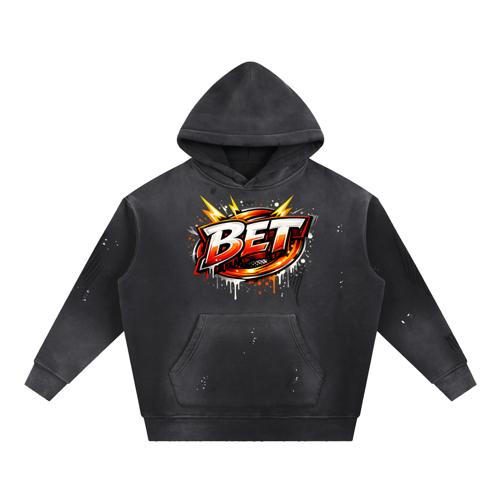 Vintage Washed Frayed Fleece Hoodie